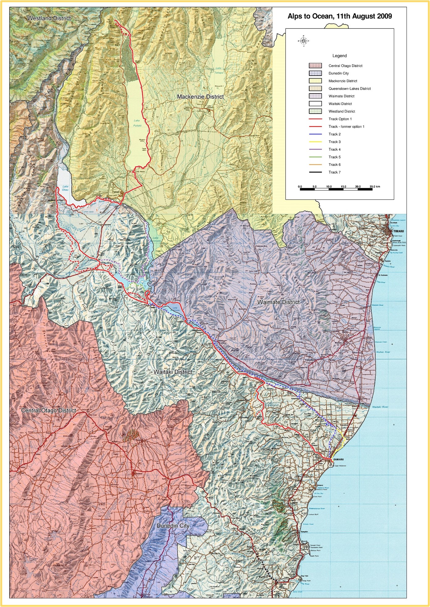 Figure 01 - The first map of the proposed Alps to Ocean Cycle Trail which the built trail largely follows